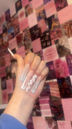 long, square white nails